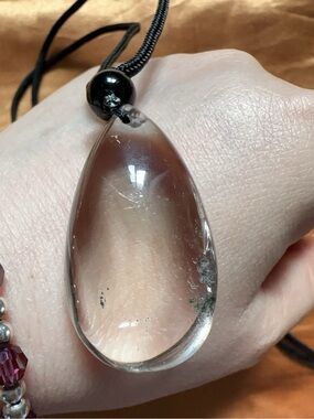 Clear Teardrop Phantom Quartz Crystal Pendant Necklace